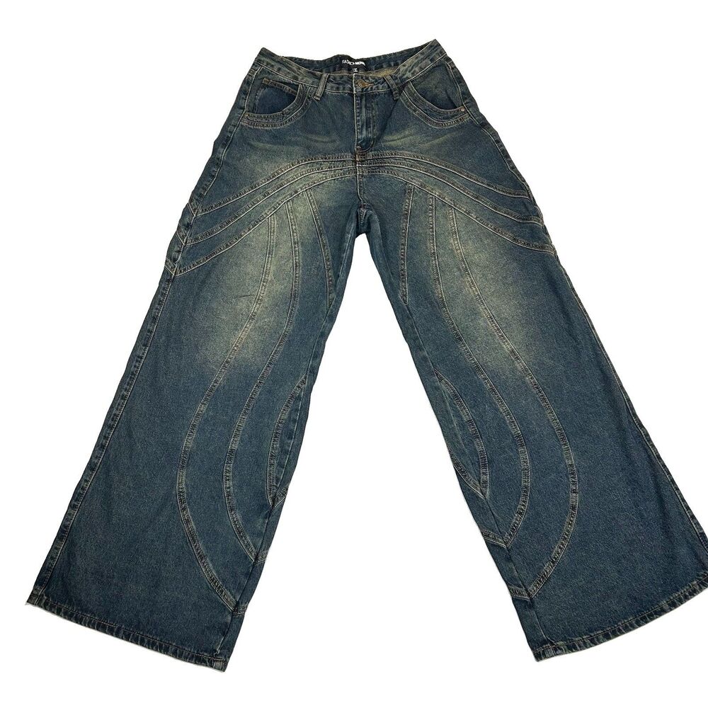 Fashion Nova Jeans 9 Blue Denim High Rise Baggy Wide Leg Y2K Grunge